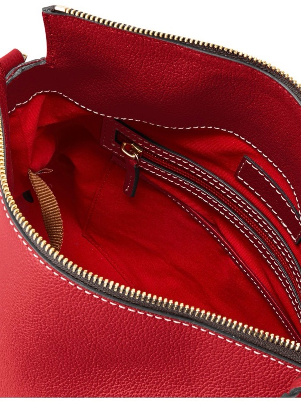 Dooney & Bourke Red Leather Satchel Handbag w/ Gold Accents - Picture 2 of 7